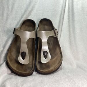 Birkenstock Gizeh Metallic Pearl White Thong Sandals EU 37 US Women 6-6.5 Reg